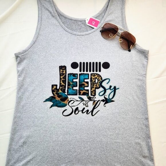 Medium Grey Jeep Tank Top with Animal Print Lettering - Picture 1 of 6